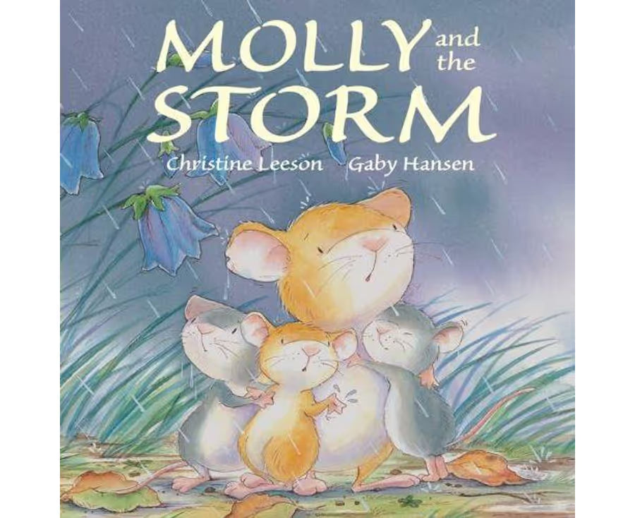 Book cover of 'Molly and the Storm' with illustrated mice in a stormy scene.