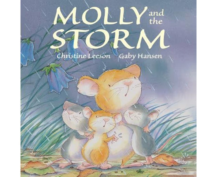 Book cover of 'Molly and the Storm' with illustrated mice in a stormy scene.